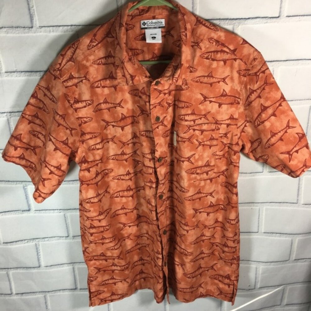 Columbia SZ Large button down Orange fish print